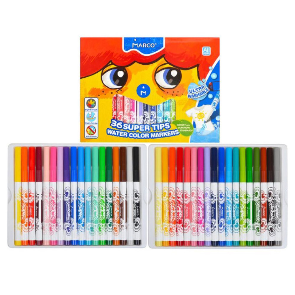 Фломастери, 36 кольорів "Super Washable", 1630/36CB Marco (95638)