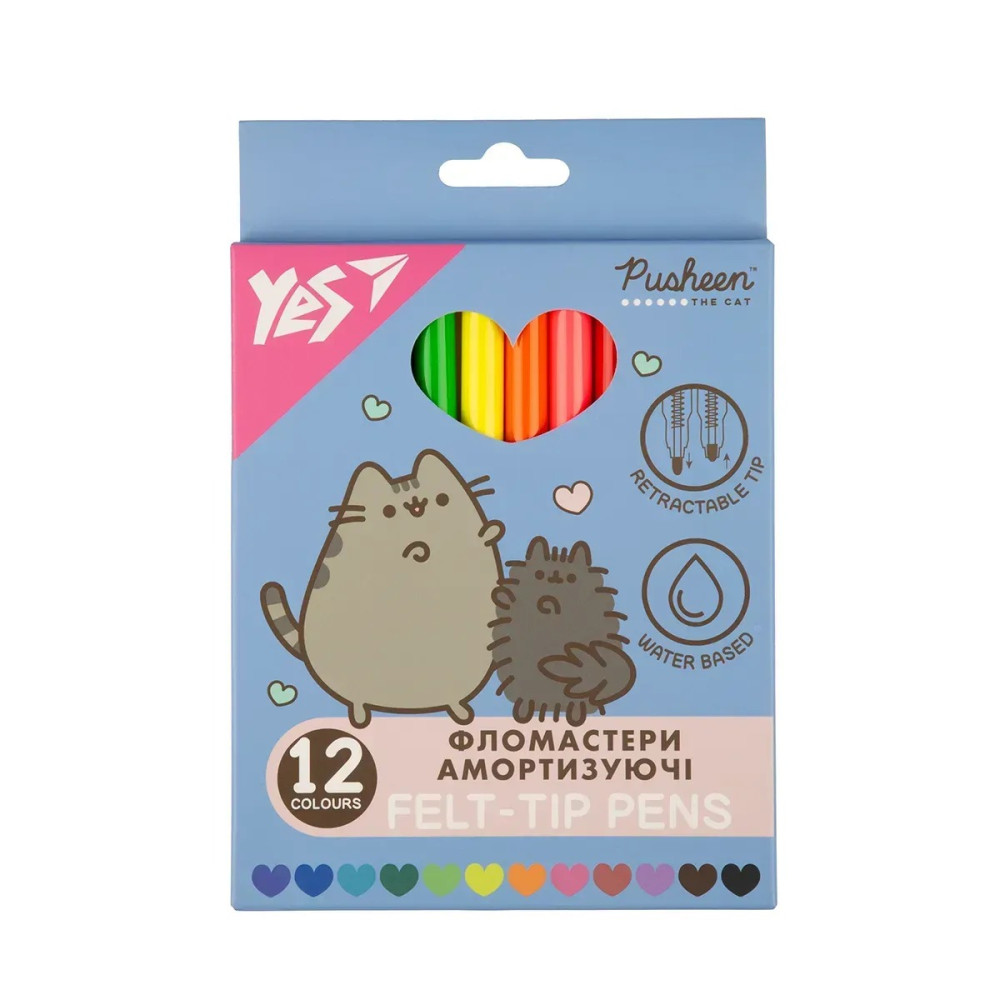 Фломастери Yes 12 кольорів "Pusheen", амортизуючі 650581