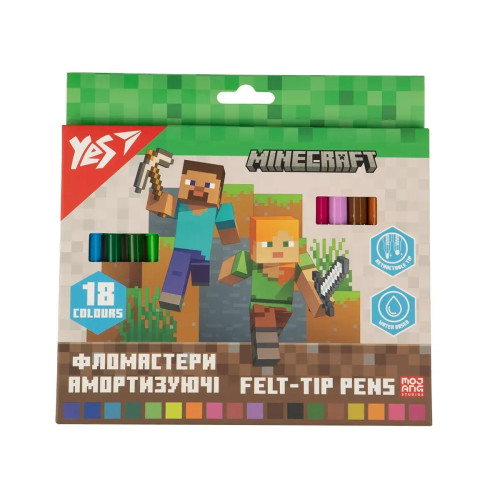 Фломастери Yes 18 кольорів "Minecraft", амортизуючі 650584