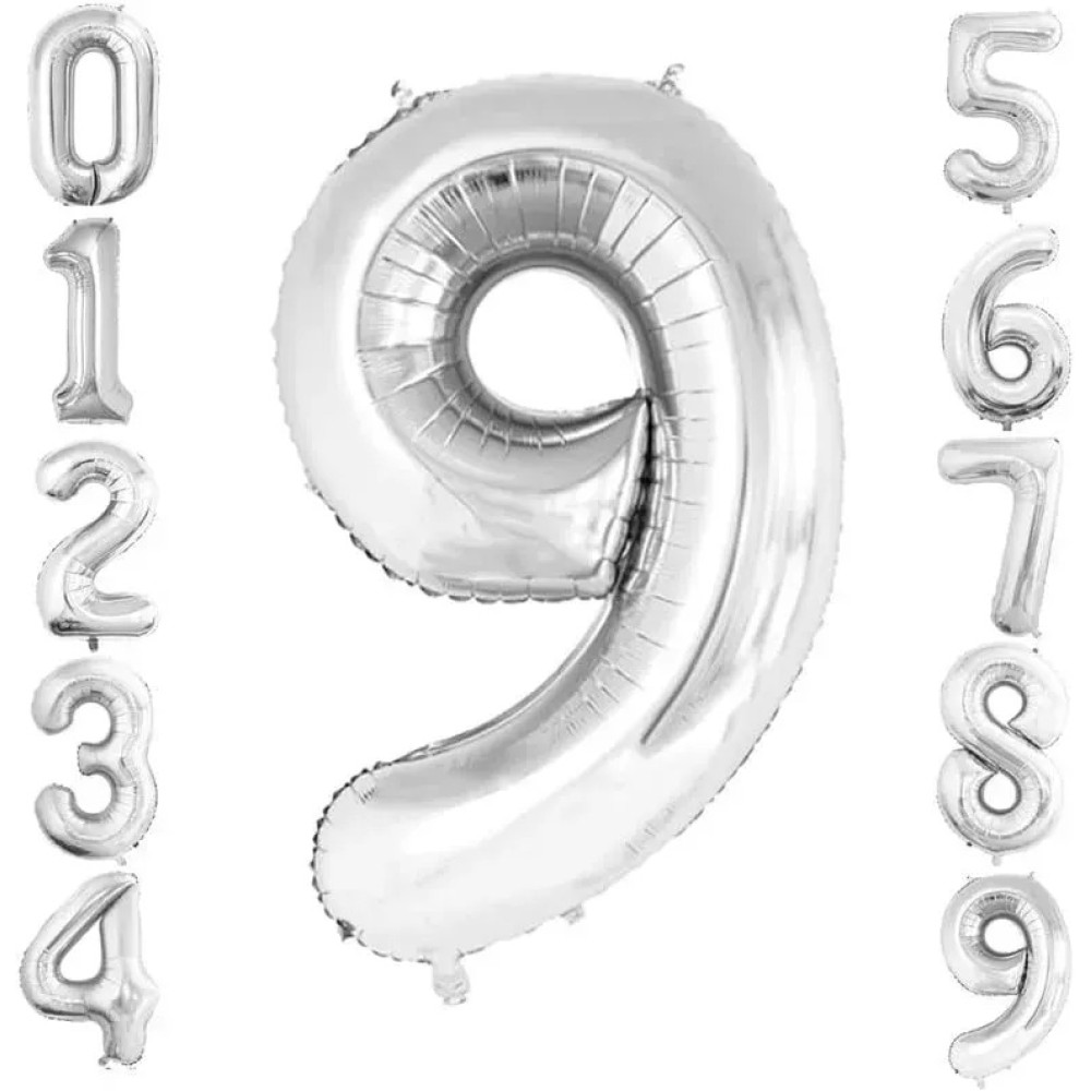 Фольгована цифра під гелій (80 см) - "9" (срібло) 02387