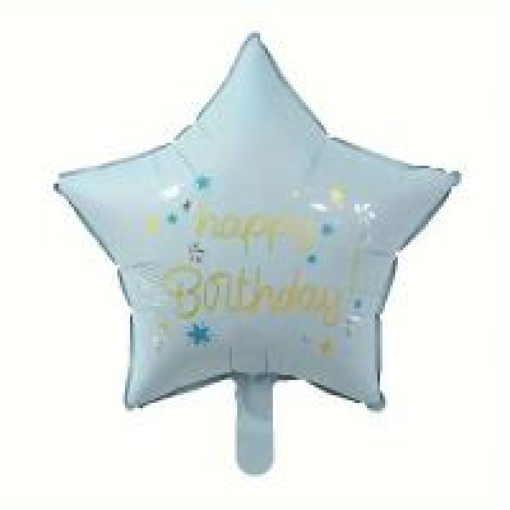 Фольгована кулька блакитна зірка та Happy birthday золотом 18" 14830