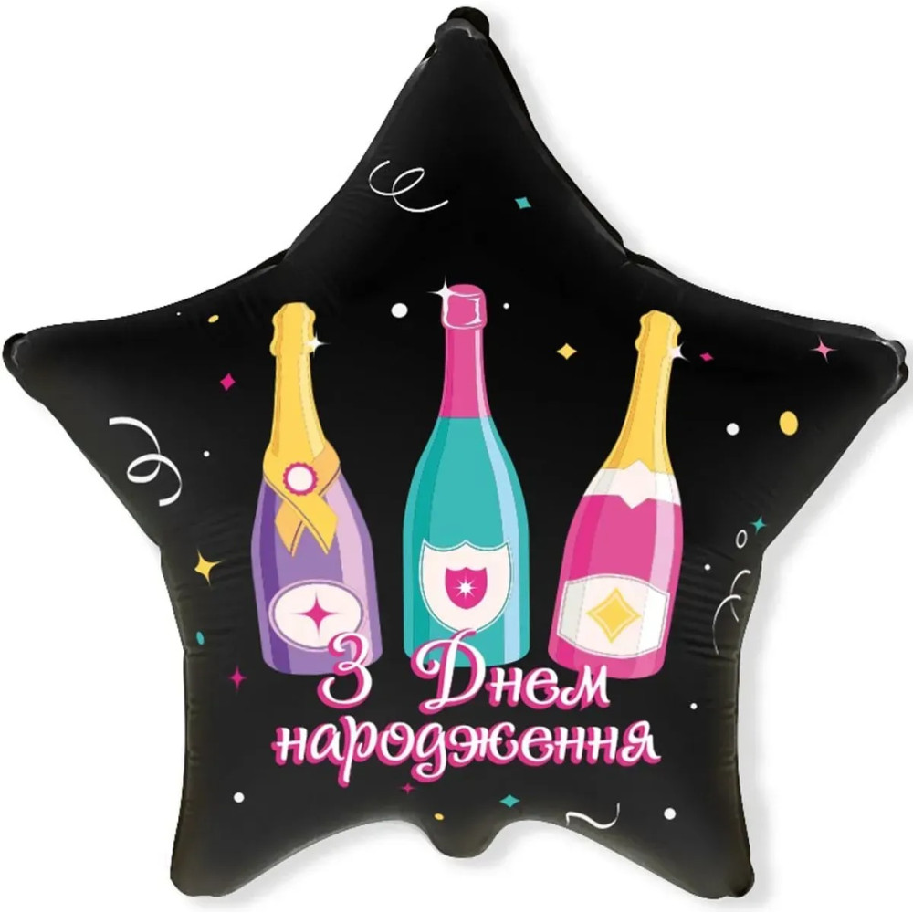 Фольгована кулька Flexmetal Зірка З Днем народження Шампанське 18" 17088
