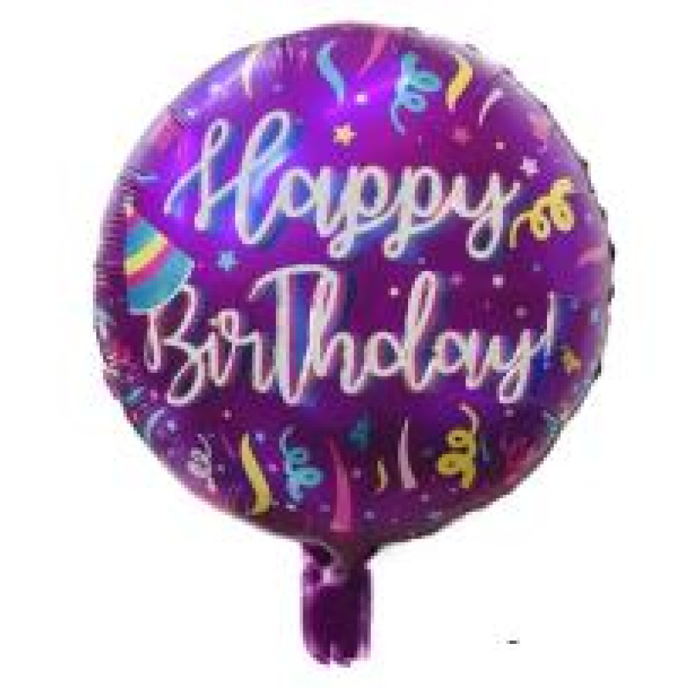 Фольгована кулька Коло Happy Birthday серпантин на фіолетовому 18" 14722