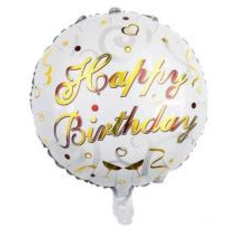 Фольгована кулька коло Happy birthday золотий напис на білому, конфетті 18" 13578