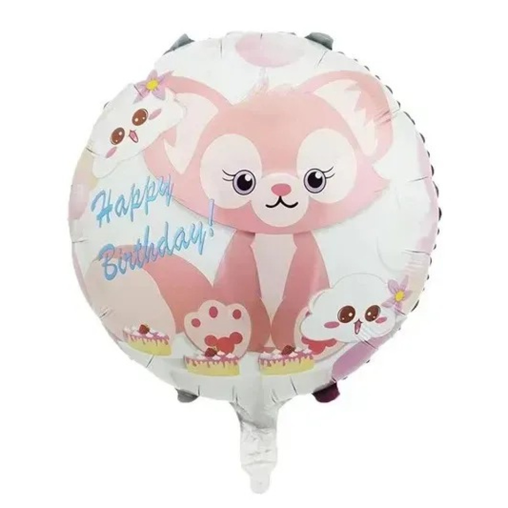 Фольгована кулька коло Китай Лисеня персикове Happy Birthday блакитні букви 18" 12377