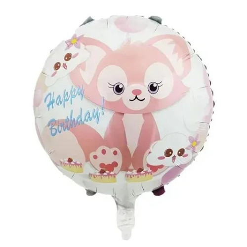 Фольгована кулька коло Китай Лисеня персикове Happy Birthday блакитні букви 18" 12377