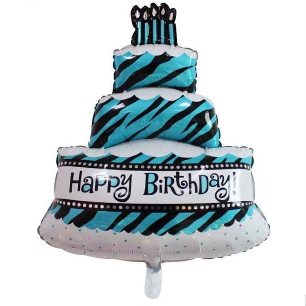 Фольгована кулька Китай «Торт Happy Birthday чорно-м'ятний» 85см*60см