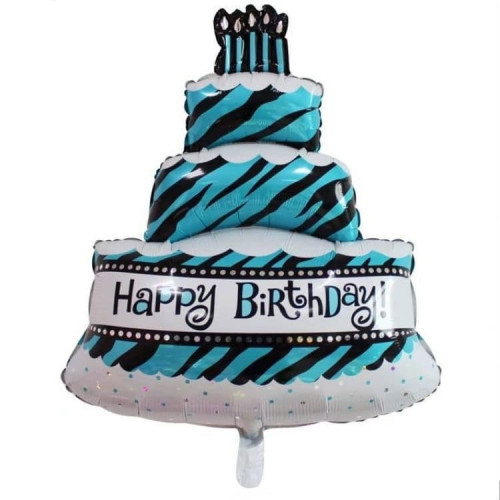 Фольгована кулька Китай «Торт Happy Birthday чорно-м'ятний» 85см*60см
