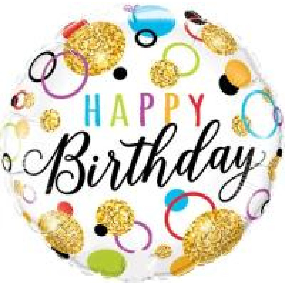 Фольговане коло «Happy Birthday. Золоті кружечки, кольорові кільця» 18' 10281