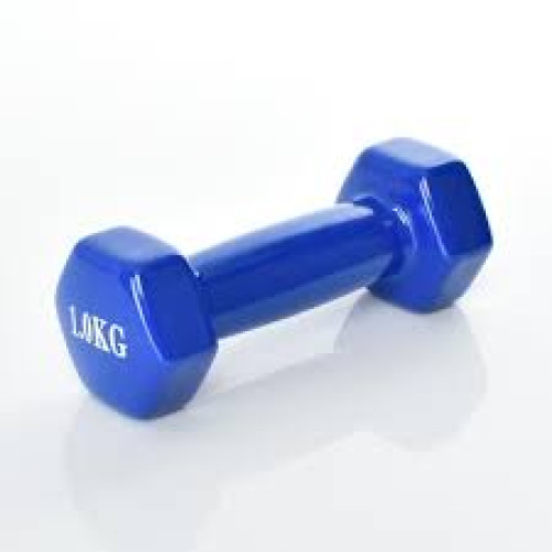 Гантель M 0289-BL (20шт) с виниловым покрытием, 1кг, синий, в кульке, 14-6см