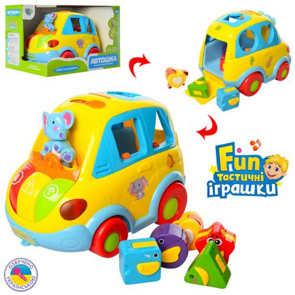 Гра (18шт) Автошка машинка21см,навч(кол.,фігури),муз-зв(укр),сортер,їздить,світлові еф.,бат,кор,23,5
