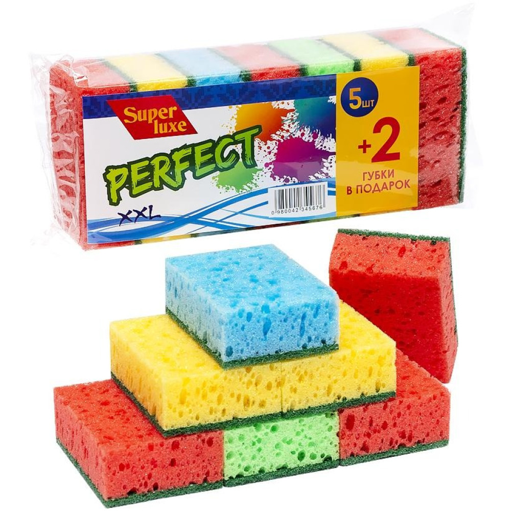 Губка для миття посуду 9,5x3,5x6,5 см 5+2шт "Super Lux" PERFECT 108550