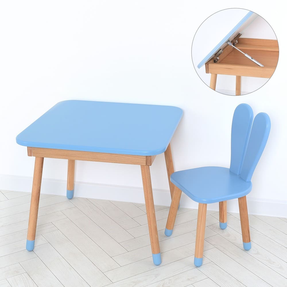 Комплект ARINWOOD Зайчик Table з ящиком Пастельно синій (столик + стілець) 04-025BLAKYTN-TABLE