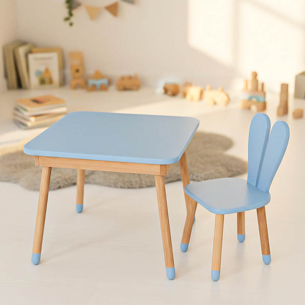 Комплект ARINWOOD Зайчик Table з ящиком Пастельно синій (столик + стілець) 04-025BLAKYTN-TABLE
