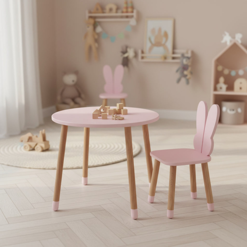 Комплект ARINWOOD Метелик Круглий стіл 600 мм Рожевий (столик + стілець) 05-025R-ROUND