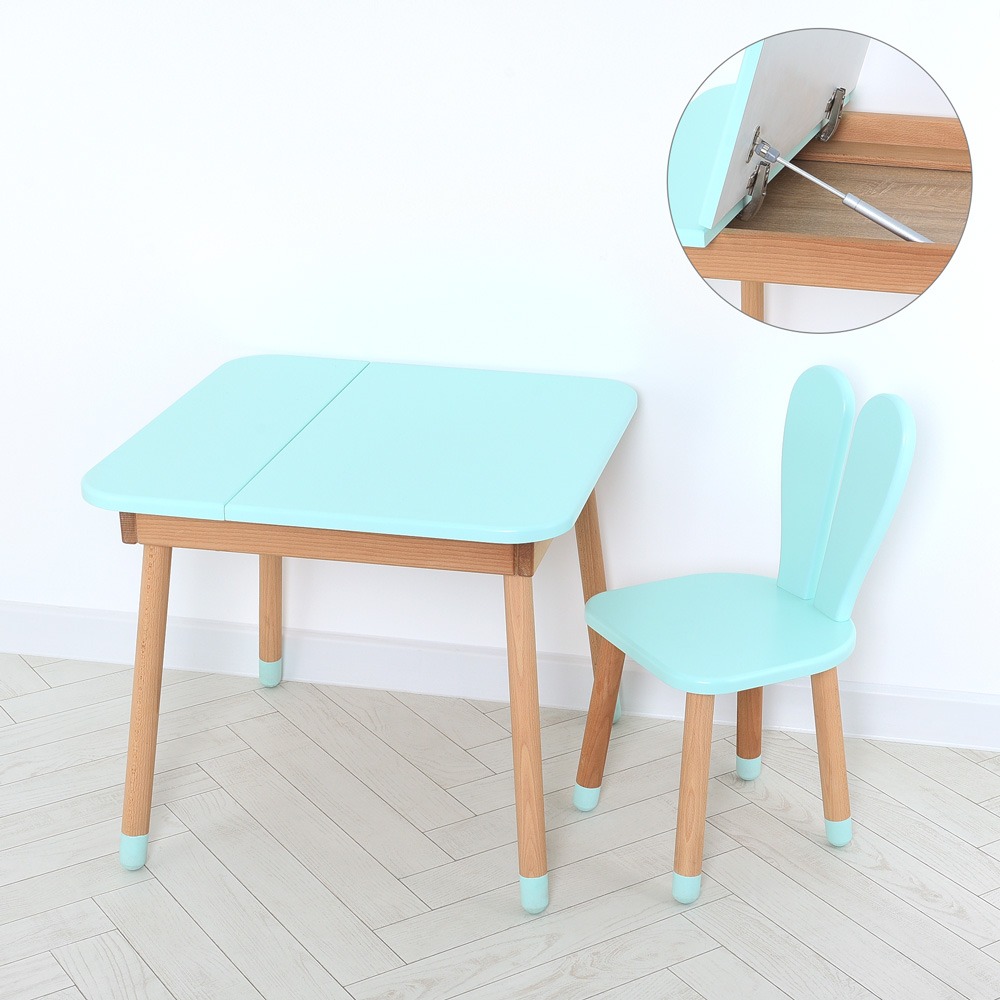 Комплект ARINWOOD Зайчик Desk з ящиком Бірюзовий (столик + стілець) 04-025B-DESK