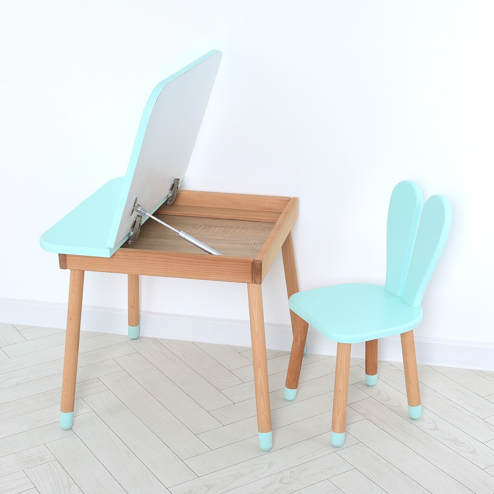 Комплект ARINWOOD Зайчик Desk з ящиком Бірюзовий (столик + стілець) 04-025B-DESK