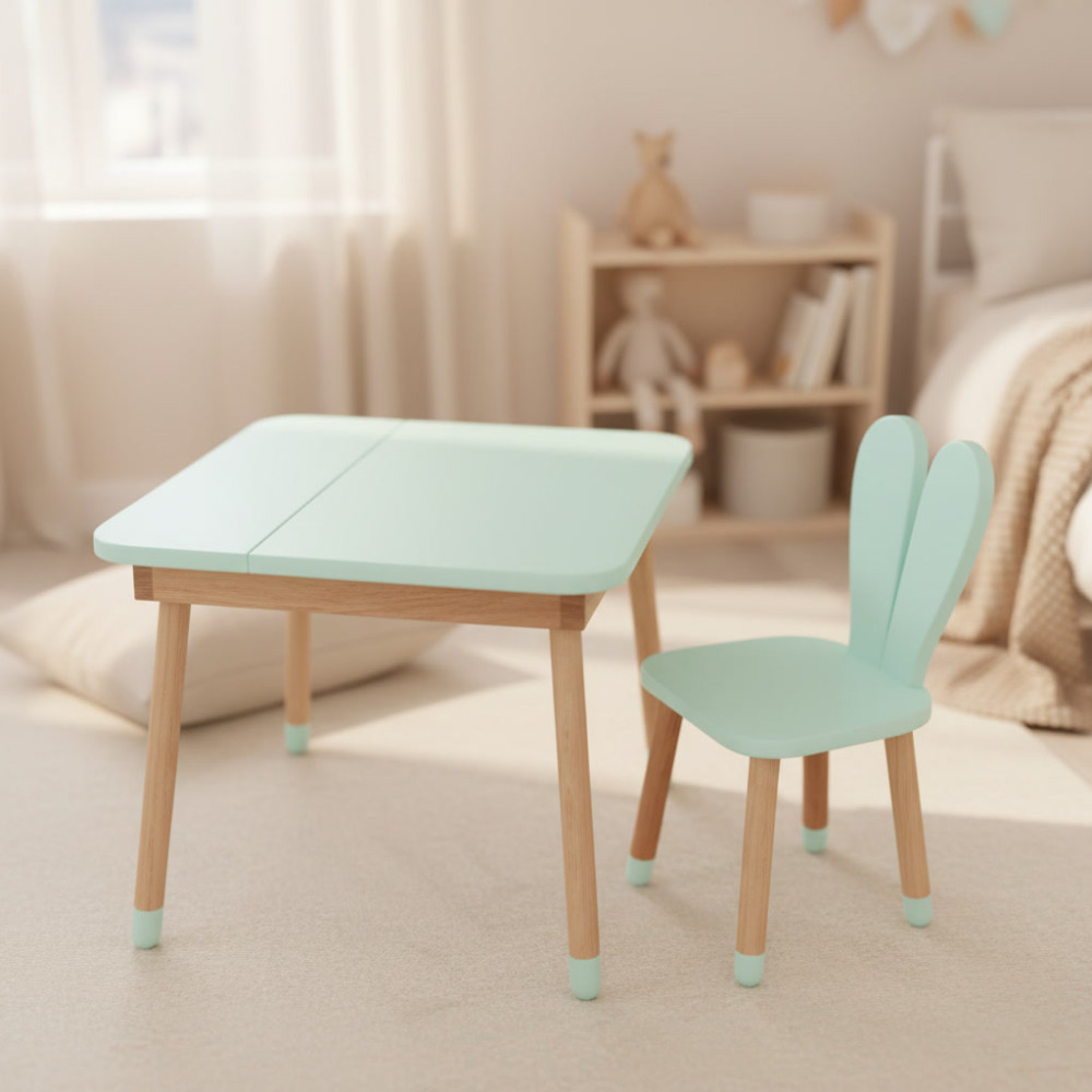 Комплект ARINWOOD Зайчик Desk з ящиком Бірюзовий (столик + стілець) 04-025B-DESK