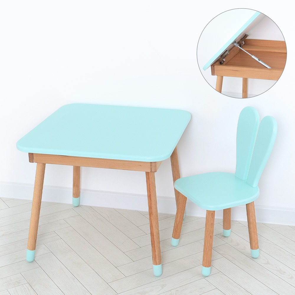 Комплект ARINWOOD Зайчик Table з ящиком Бірюзовий (столик + стілець) 04-025B-TABLE