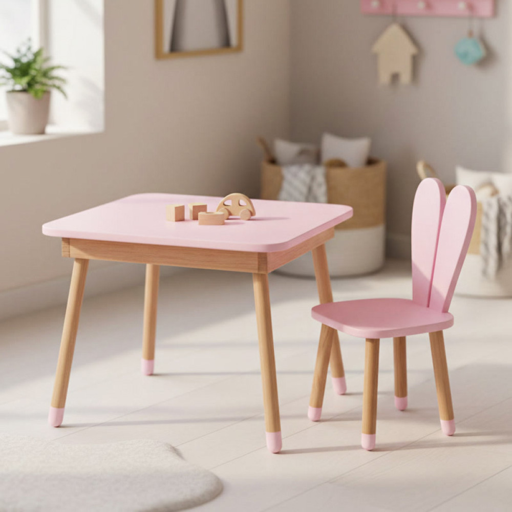 Комплект ARINWOOD Зайчик Table з ящиком Рожевий (столик + стілець) 04-025R-TABLE