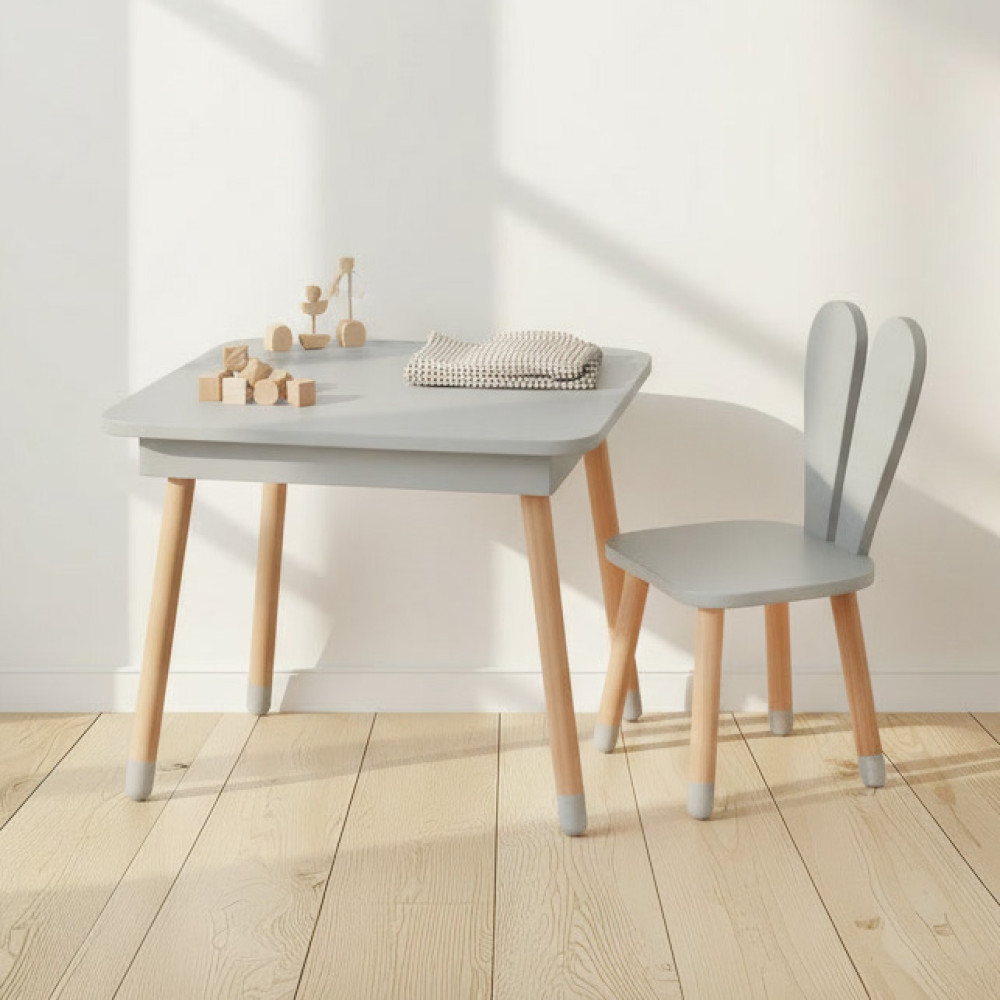 Комплект ARINWOOD Зайчик Table з ящиком Сірий Однотонний (столик + стілець) 4-025GRAY-TABLE