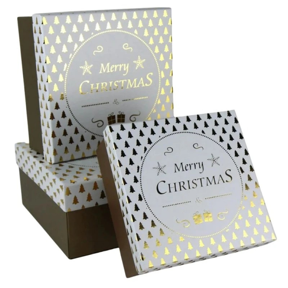 Коробока "Merry Christmas" золоті 3 шт 7006-0083 Розмір:20 см х 20 см х 9,5 см