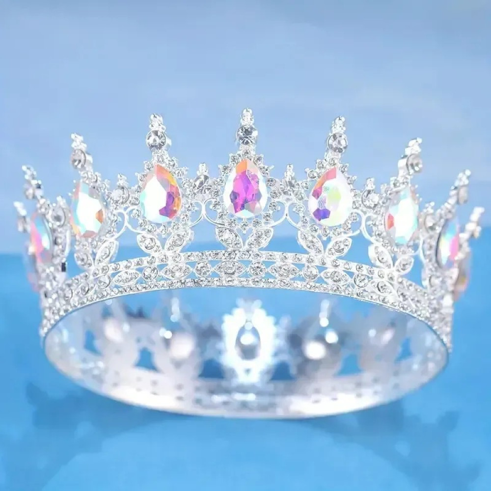 Корона металева з піками срібло з білим камінням 12,5х5,5 см 15452