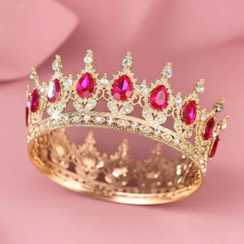 Корона металева з піками золото з рожевим камінням 12,5x5,5 см 15451