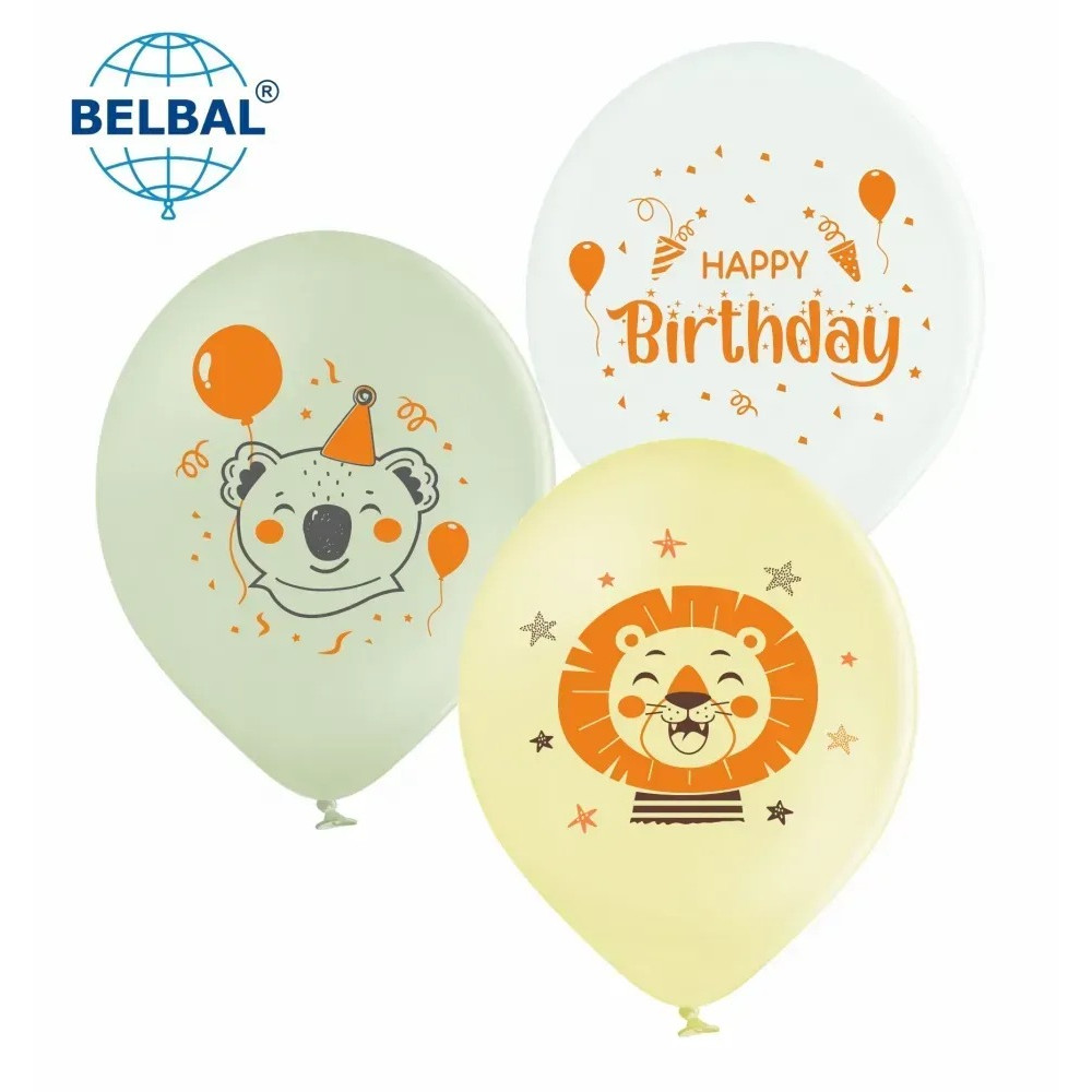 Латексні кульки Belbal Happy Birthday Веселі звірі 30 см 12" (25 шт) (14431)