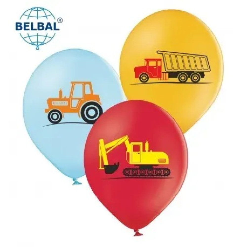 Латексні кульки Belbal Машинки, блакитний, червоний, охра 30 см 12" (25 шт.) 12786