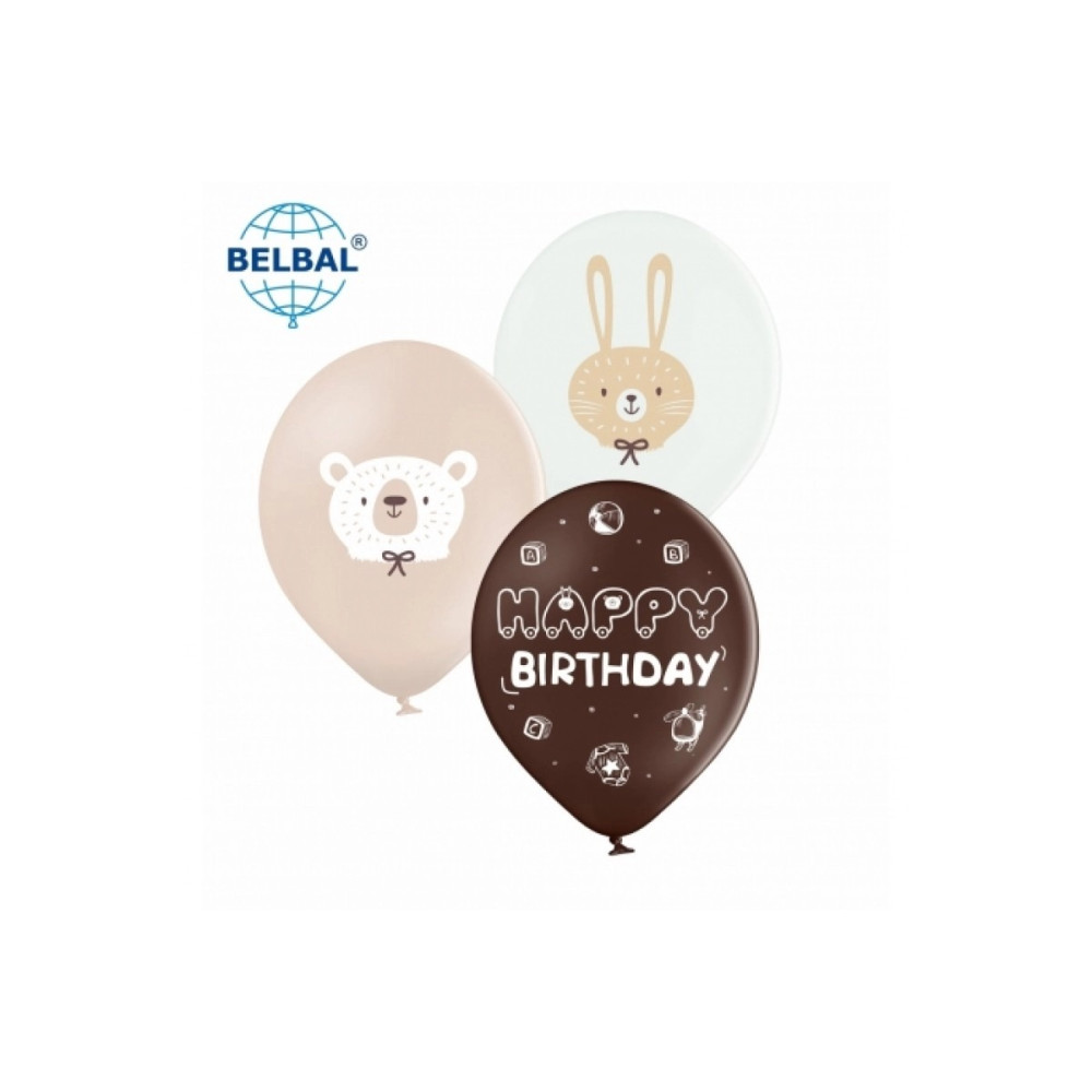 Латексні кульки Belbal Ведмедик, зайка, Happy birthday 30 см 12" (25 шт) 13609