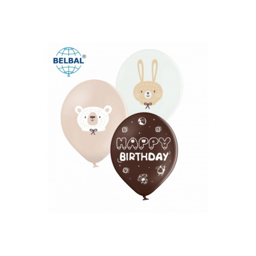 Латексні кульки Belbal Ведмедик, зайка, Happy birthday 30 см 12" (25 шт) 13609