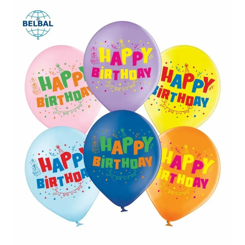 Латексні кульки Belbal Веселе свято "Happy birthday", мікс, 30 см 12" (25 шт.) 15408