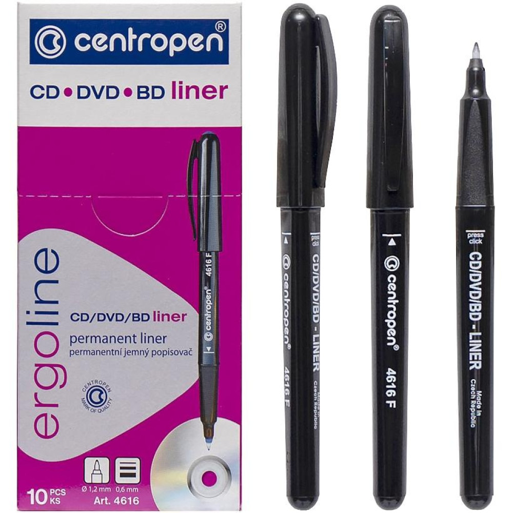 Лінер перманентний для CD/DVD/BD чорний 4616/LCD CENTROPEN (80048)