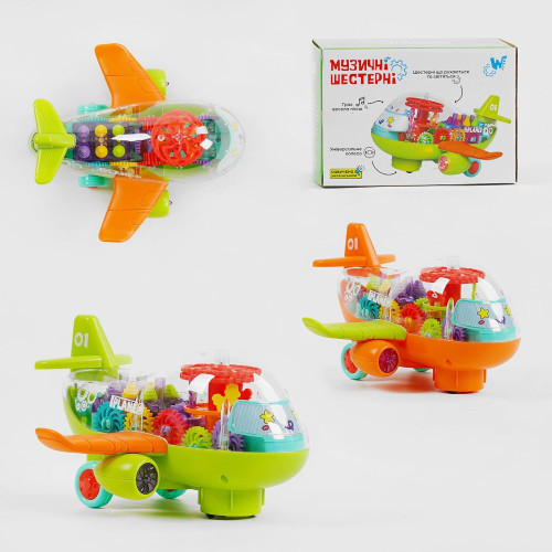 Літак музичний 80587 (72) "WToys" УКРАЇНСЬКЕ ОЗВУЧУВАННЯ, 2 види, шестерні, пісня, підсвічування, автоматичний рух, в коробці