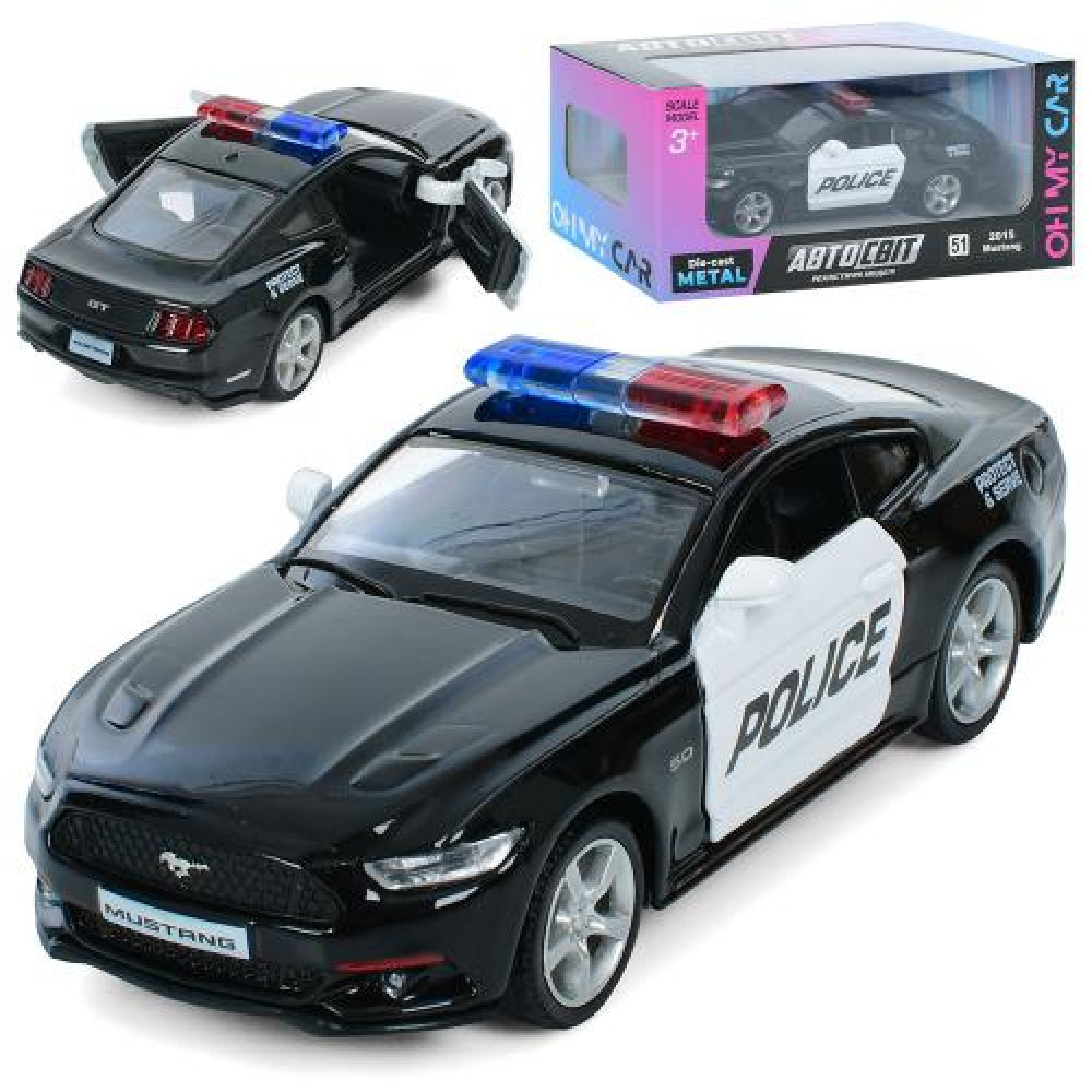 Машина AS-3136 (48шт) АвтоСвіт, Ford Mustang, метал, інерц, поліція, 12см, відчиняються двері, гумові колеса, в кор-ці, 15,5-7-7см