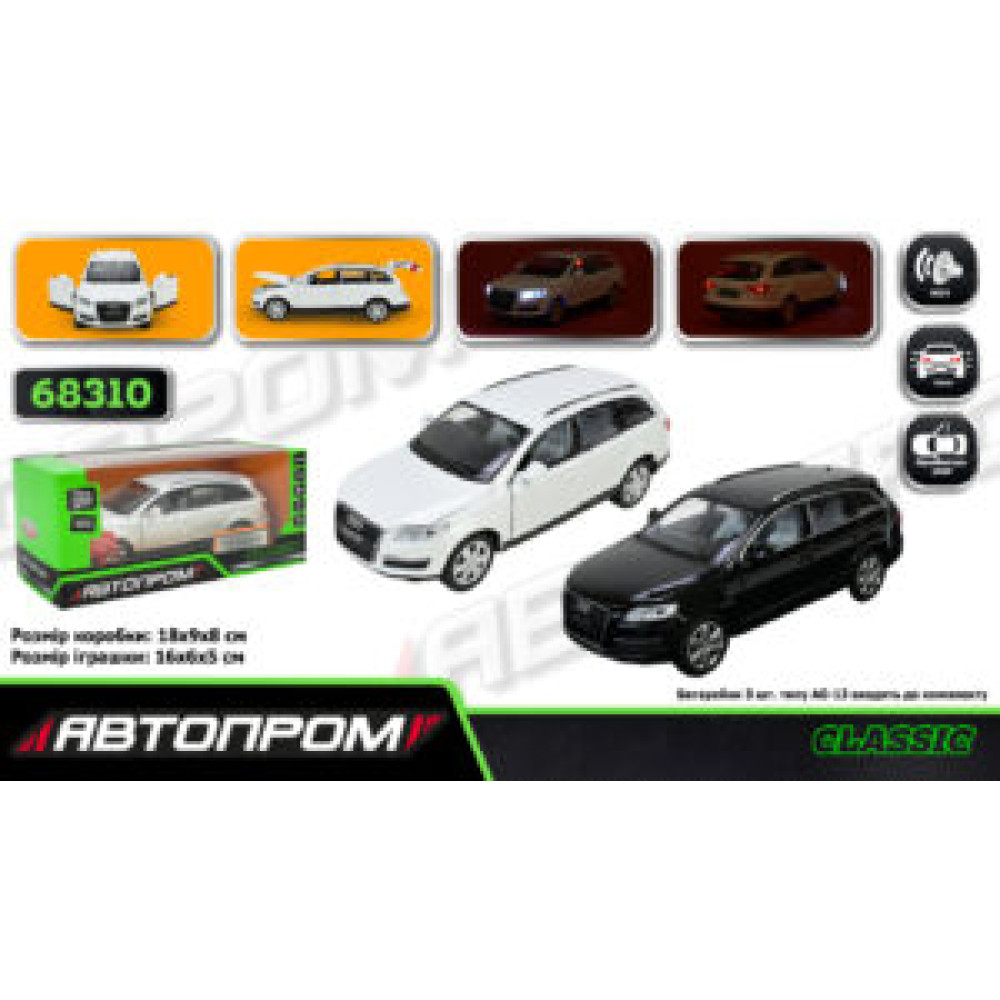 Машина мет. АВТОПРОМ арт. 68310 (48шт/2) 2 кольори 1:32 Audi Q7, батар,світло,звук,відкр.двері,кор. 18*9*8см