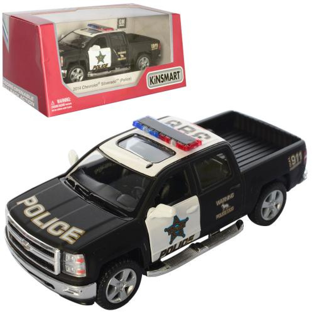 Машинка KT 5381 WP (24шт)  2014 CHEVROLET SILVERADO (POLICE) металл, инер-я, полиция12см,открыв. двери,резин.колеса,в кор-ке,16-7,5-8см