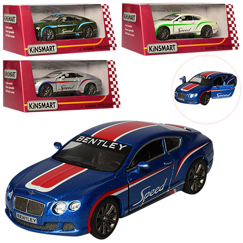 Машинка металева KINSMART (24шт) інер-я,Bentley Continental GT Speed,12,5-3,5-6см,1:38,відчин.двері,рез.колеса,4цв,в ко