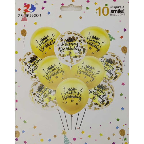 Н-р пов. куль "Happy birthday" 10шт.*30см золоті