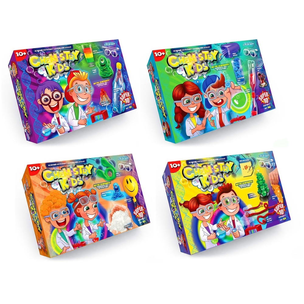 Набір для проведення дослідів "CHEMISTRY KIDS" укр. (4шт), CHK-01-01U,02U,03U,04U
