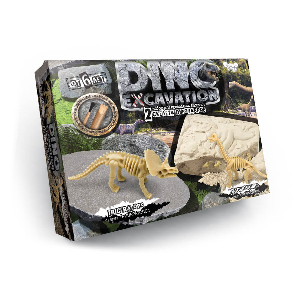 Набір для проведення розкопок "DINO EXCAVATION" динозаври укр.(6шт), DEX-01-04,05,06