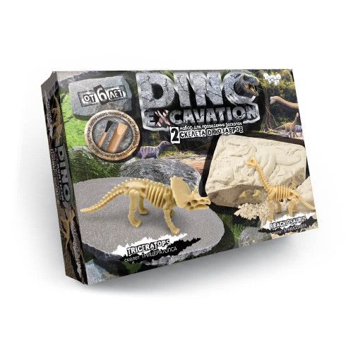 Набір для проведення розкопок "DINO EXCAVATION" динозаври укр.(6шт), DEX-01-04,05,06