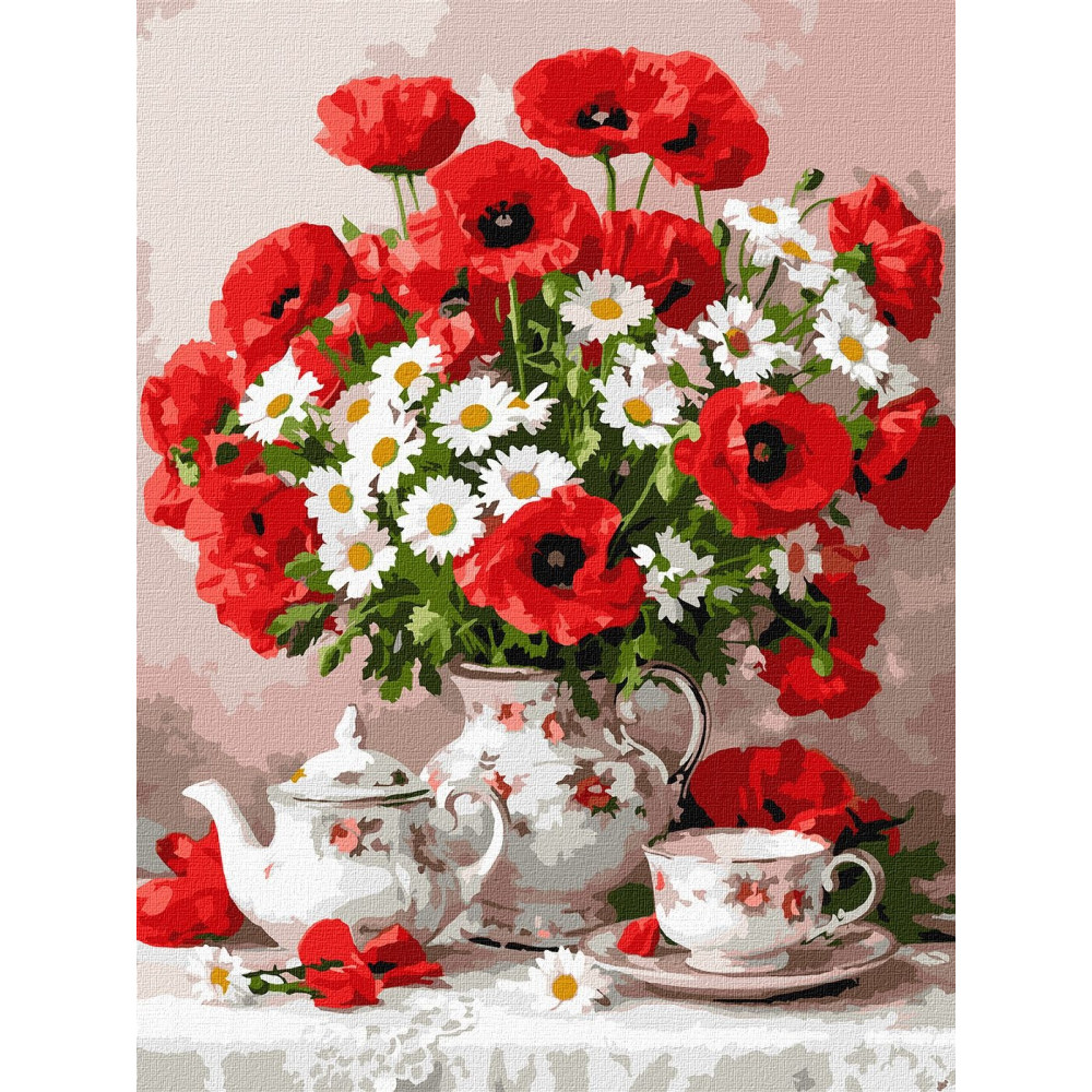 Набір для розпису по номерах "Чаювання та маки" 30х40см KHO3375