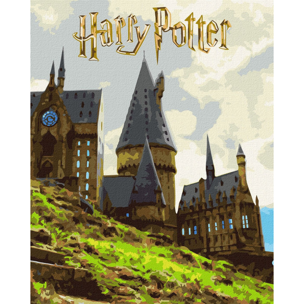 Набір для розпису по номерах WB "Harry Potter: Пейзаж Гоґвортсу з фарбами металік" 40х50см KHO5232