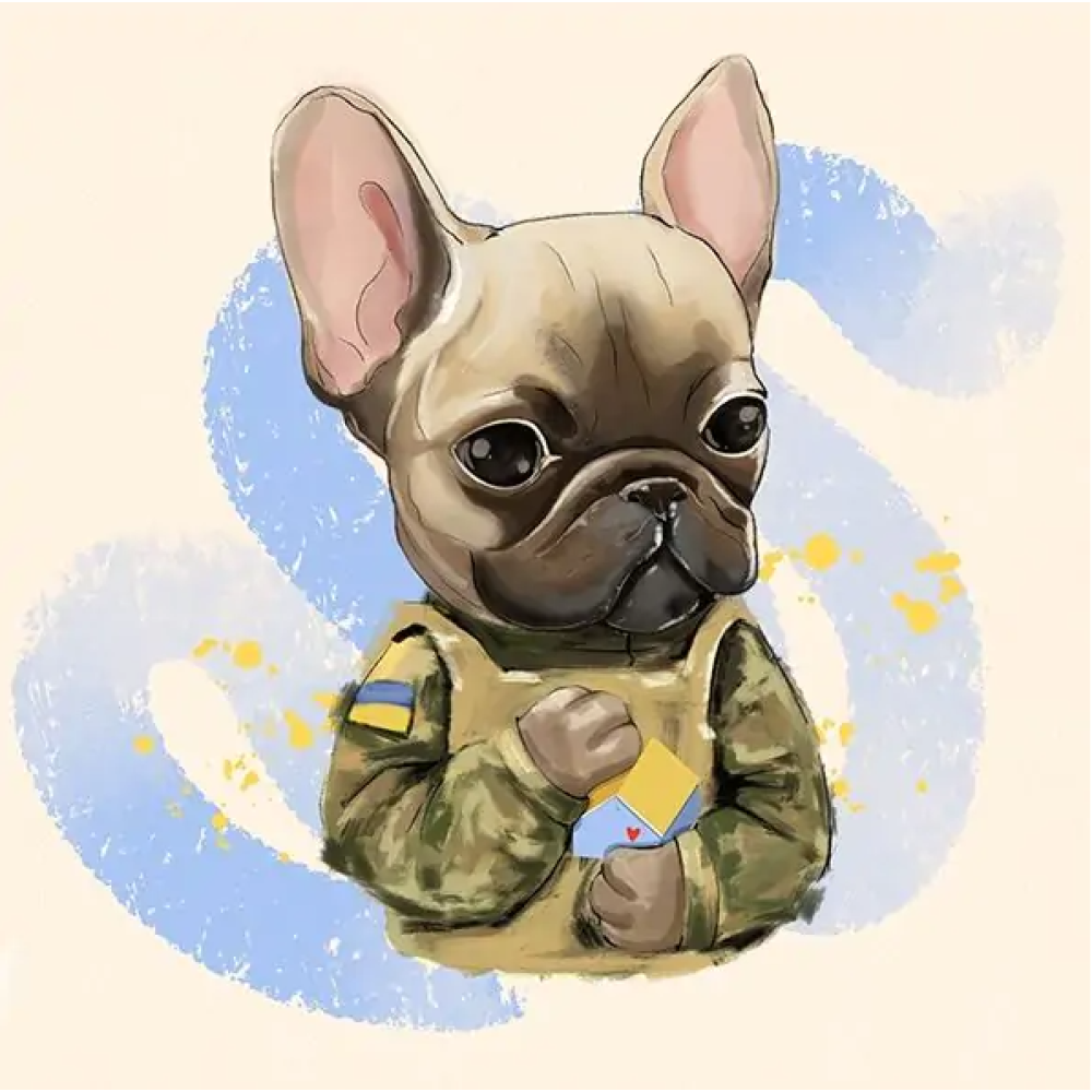 Набір для творчості зі стразами на підрамнику "Бойовий песик", Худ. Ткаченко, 21*25 см