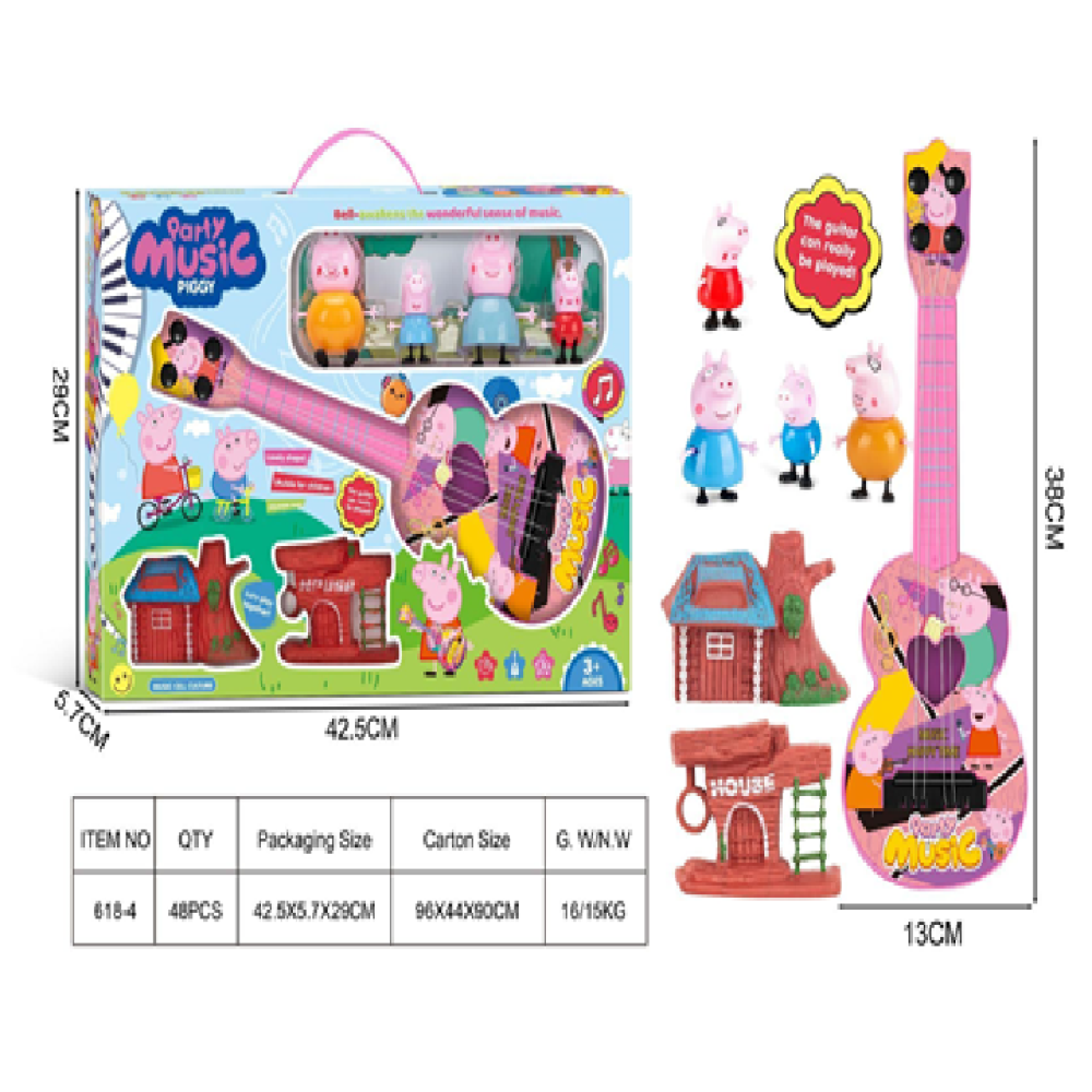 Набір героїв Peppa Pig (4 фігурки, укулеле, декорації, в коробке) 618-4