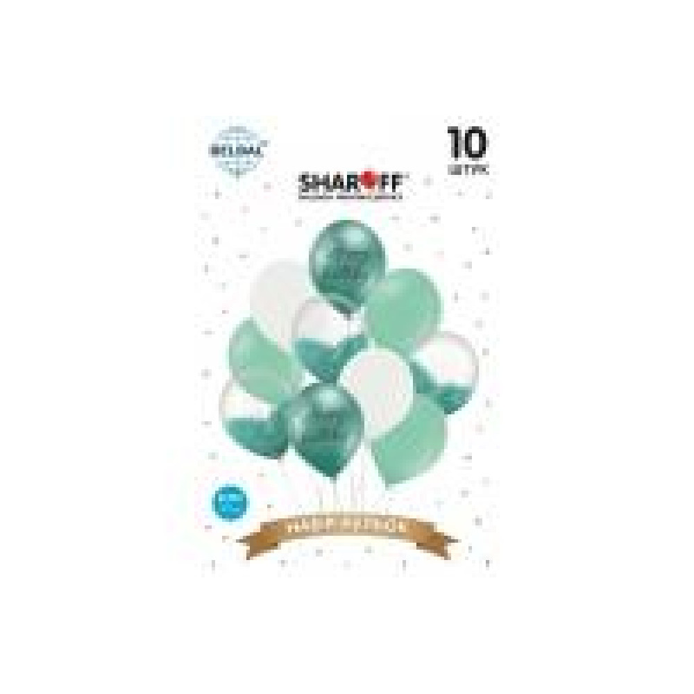 Набір латексних куль Sharoff "Happy Birthday" Тіффані + білий (10 шт) 11414