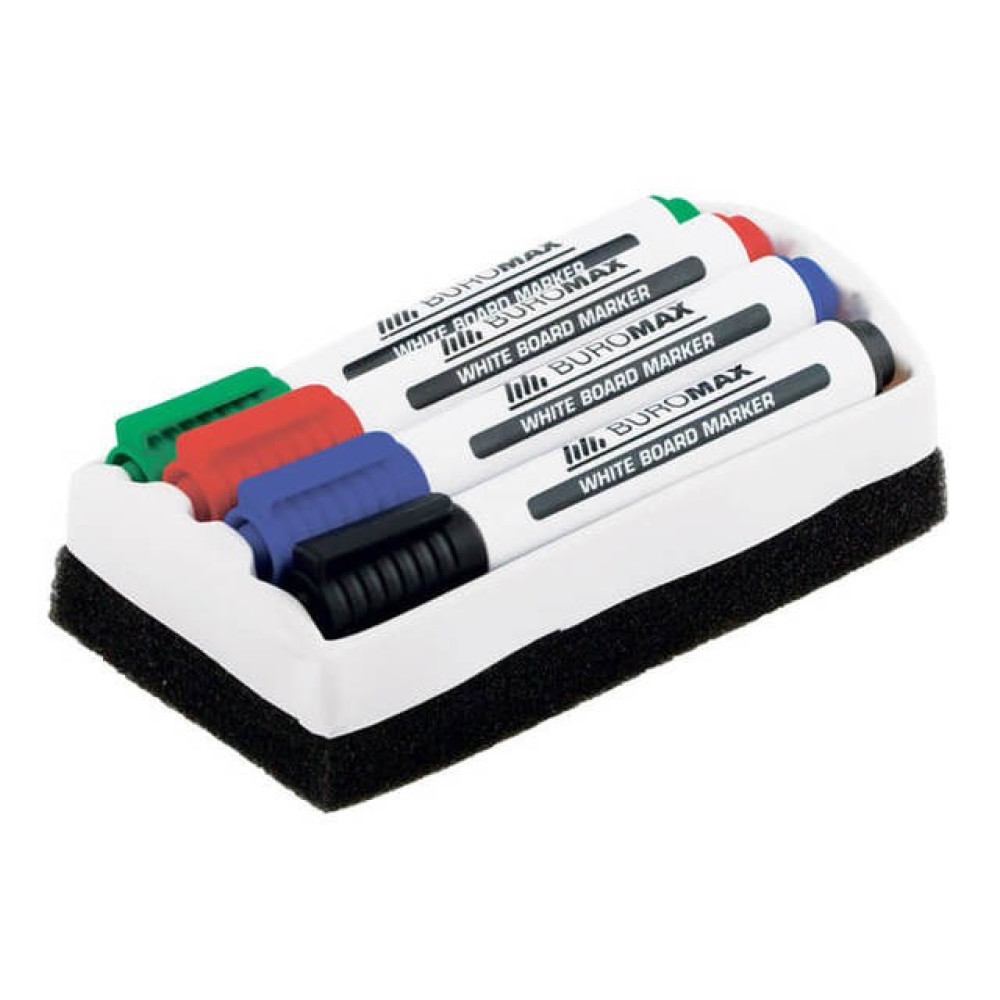 Набір маркерів для дошки BUROMAX 4 штуки з губкою (BM.8800-84)