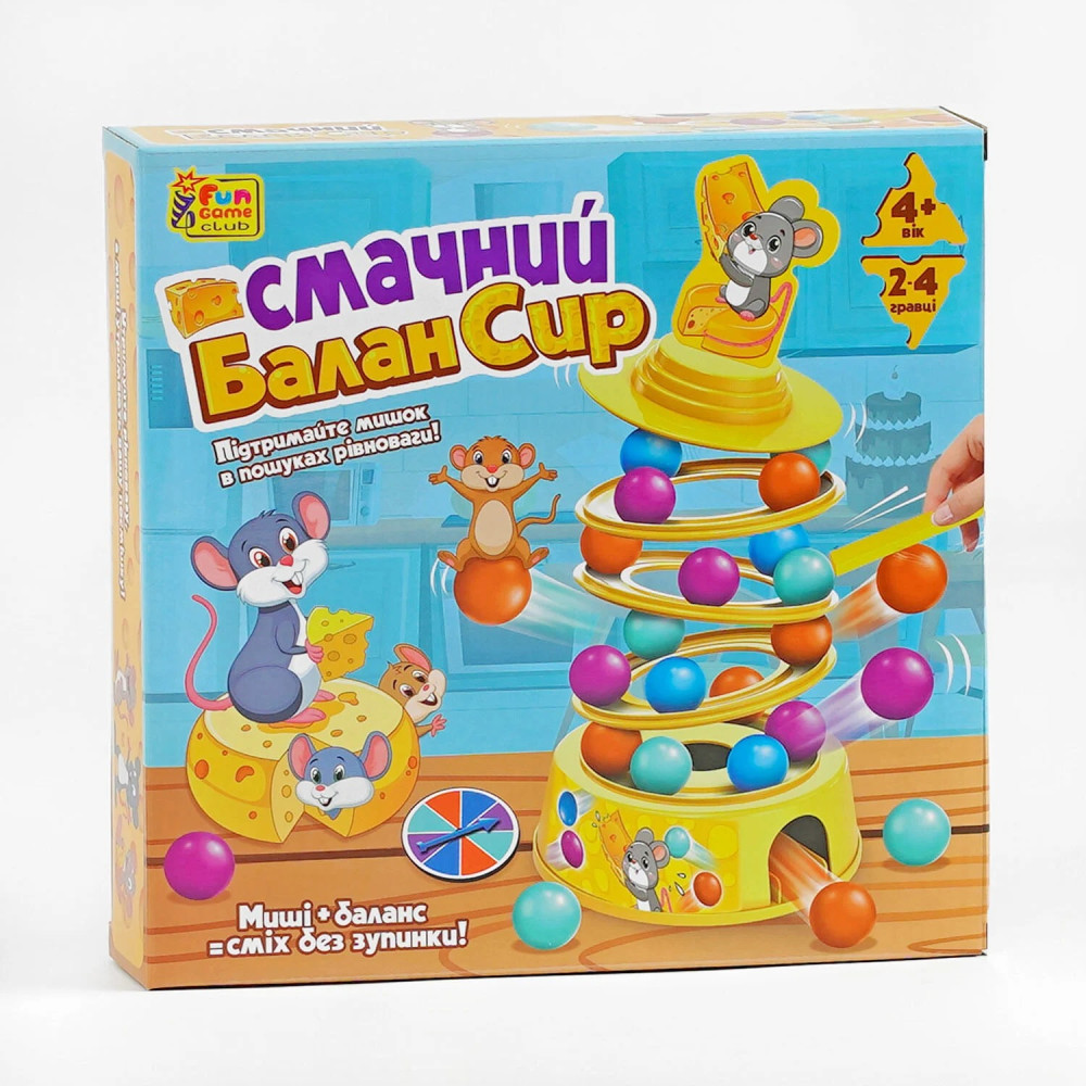 Настільна гра "Смачний БаланСир" 37297 (12) "4FUN Game Club", 36 кульок, основа, 4 кільця, палички, наліпки, фігурка мишеняти, в коробці